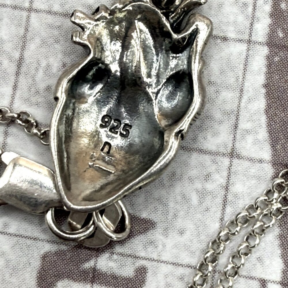 Sterling Silver Anatomical Heart Pendant Charm Necklace 925 Hallmarked Signed - Picture 7 of 13